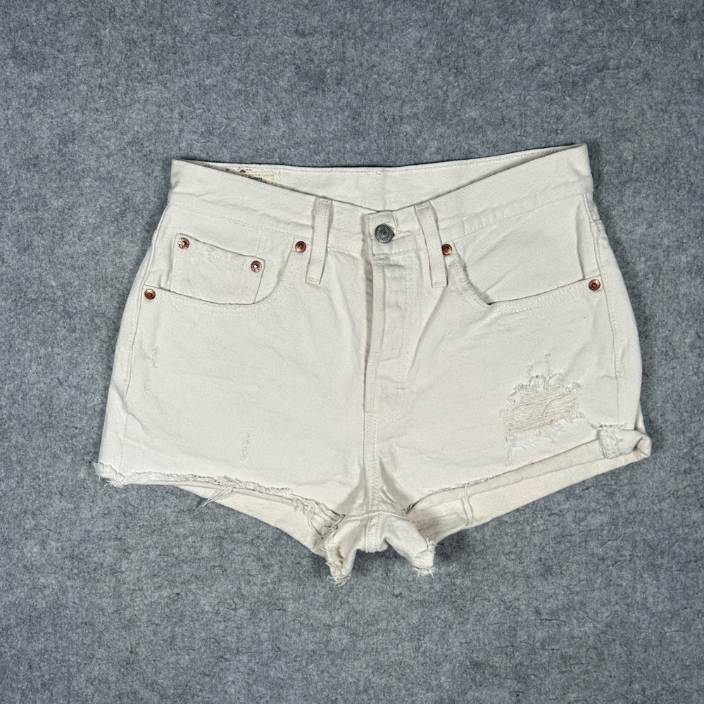 Levi's denim shorts Womens W27(27x2) Cream 501 Original Short Distressed Cut Off